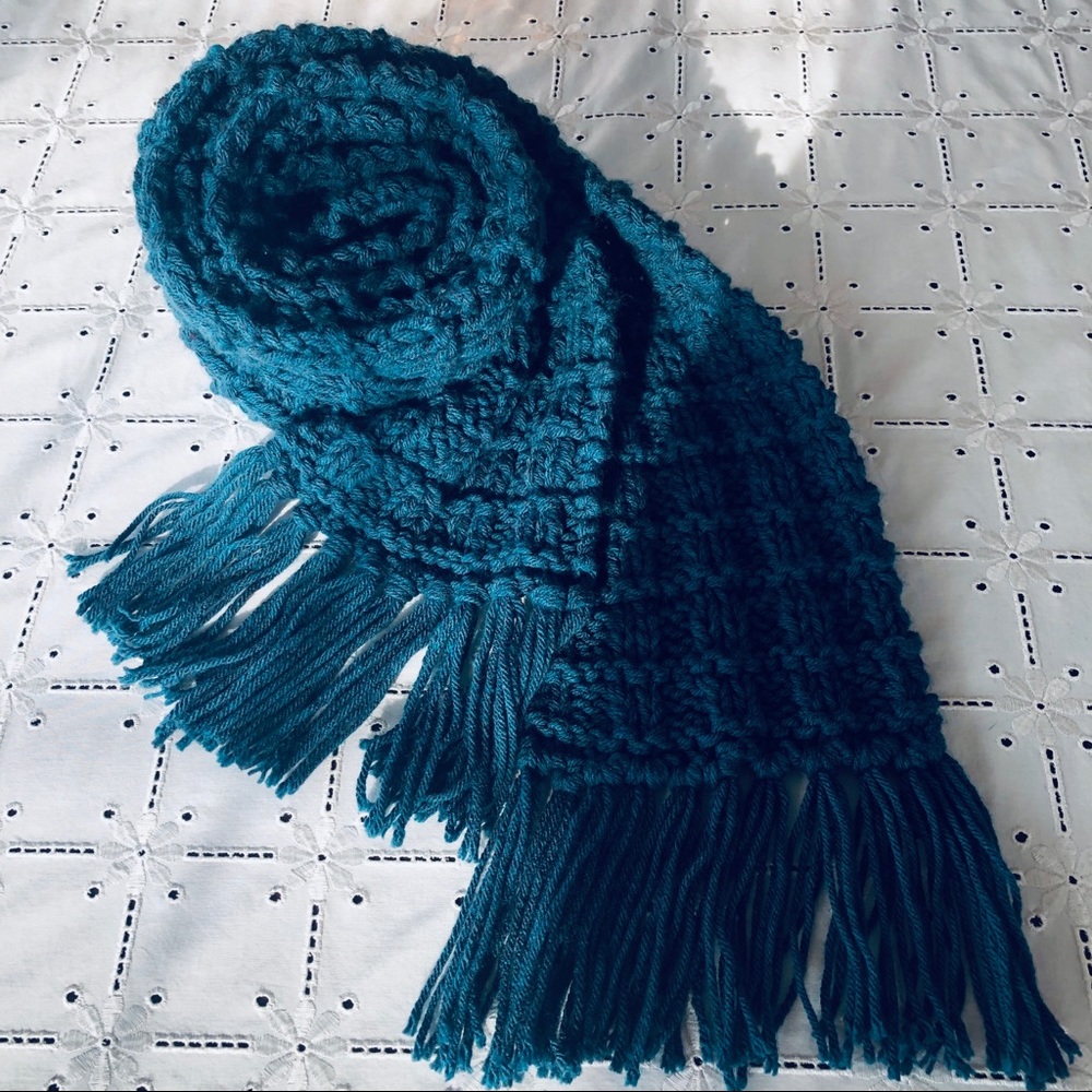 Handmade Long Teal Blue Scarf - Picture 2 of 4